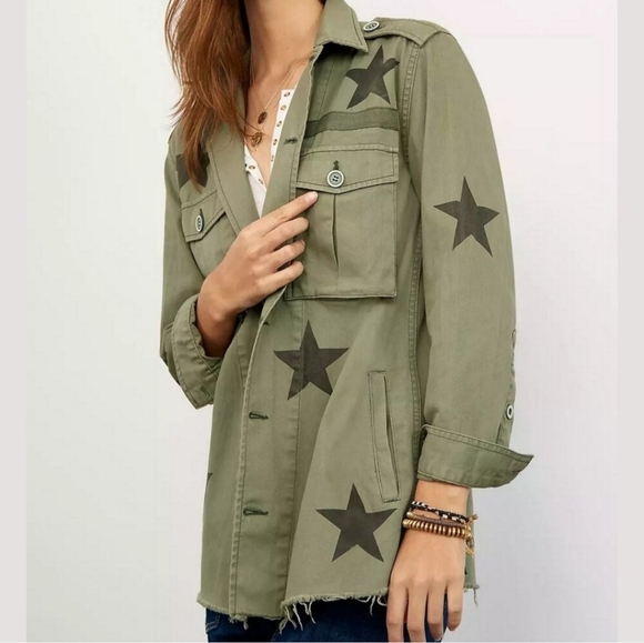 Anthropologie Pistola Camo Royal Honor Utility Military Star Shacket Jacket NWOT - Picture 2 of 16